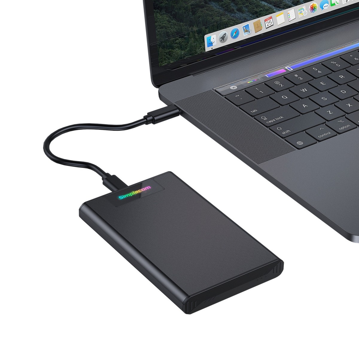 A large marketing image providing additional information about the product Simplecom SE239 Tool-free 2.5" SATA HDD SSD to USB-C Enclosure with RGB Lights USB 3.2 Gen 2 - Additional alt info not provided